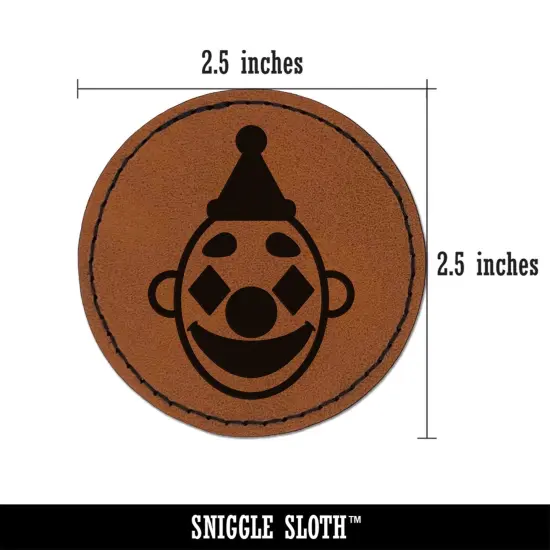 Classic Clown Head Circus Carnival Round Iron-On Engraved Faux Leather Patch Applique - 2.5" Brown {3}