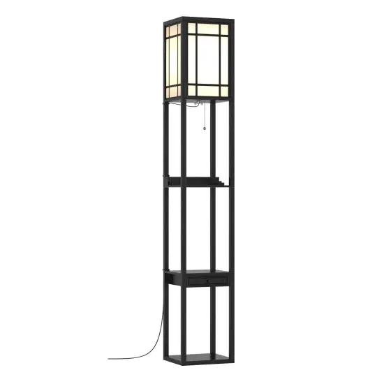 Modern Floor Lamp with 3 Open Shelves and 1 Practical Drawer {1}