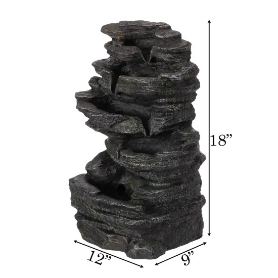 Cascading Electric Powered 5-Tier Rock Water Fountain 18" with LED Lights for Indoor and Outdoor Use {6}