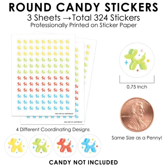 Big Dot of Happiness Balloon Animals - Happy Birthday Party Small Round Candy Stickers - Party Favor Labels - 324 Count {4}