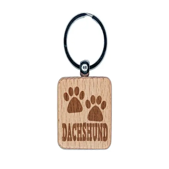 Dachshund Dog Paw Prints Fun Text Engraved Wood Square Keychain Tag Charm {1}