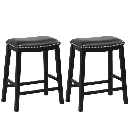 Costway 26-Inch Bar Stool Set of 2 Counter Height Saddle Stools with Upholstered Seat Brown/Black/Gray {8}