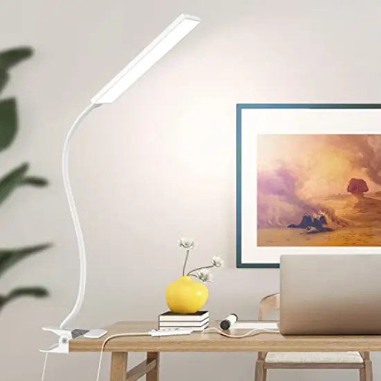Clip on Light LED Desk Lamp with Eye-Caring LED Light and Metal Clip, 11 Level Brightness 3 Color Modes, Power by USB Port 5W Flexible Gooseneck Reading Light for Home and Office (5W, White) {2}