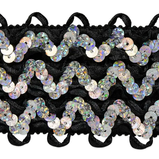 10 yards of Starlite Sequin StretchRic-Rac Ribbon Trim | 10 yard cut Black/Silver {1}