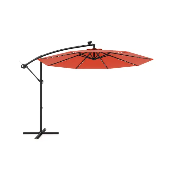 10 Feet Solar Offset Hanging Umbrella With 40 Lamp Beads And Solar Panel-orange {3}