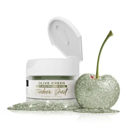 Bakell - Olive Green Tinker Dust Edible Glitter (5g, 1x Jar) for Food, Desserts, and Beverages! {1}
