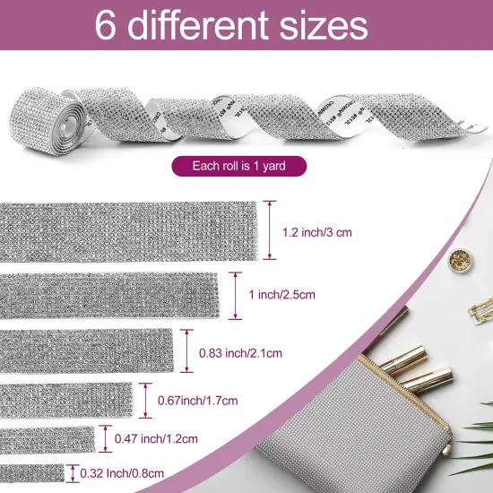 6 Rolls Self Adhesive Crystal Rhinestone Ribbon Diamond Bling Ribbons Wrap 6 Yards Mesh Glittering Sticker Roll for Arts Crafts Wedding Birthday DIY Event Car Phone Decoration (Silver) {1}