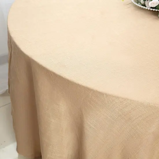 120" Round Faux Burlap Tablecloth Natural {2}