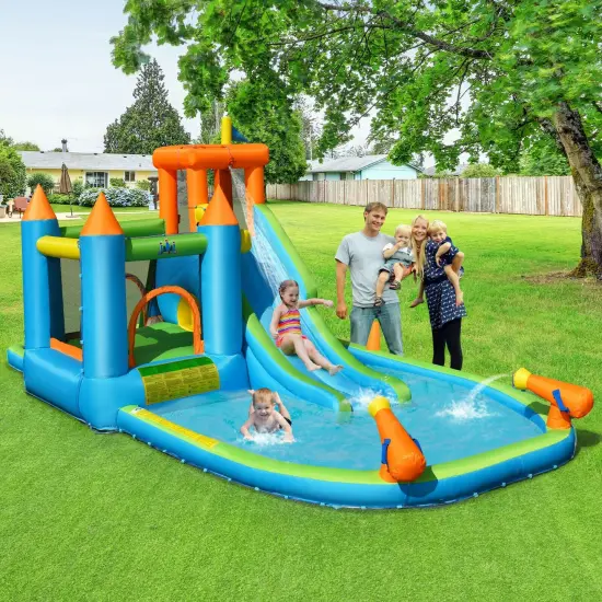 Inflatable Water Slide Kids Bounce House Splash Water Pool with Blower {2}