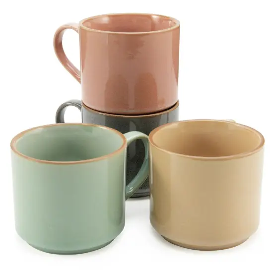 American Atelier Stackable Coffee Mugs Set, Ceramic Multi-Color 4 Cups, 16 Ounce {1}