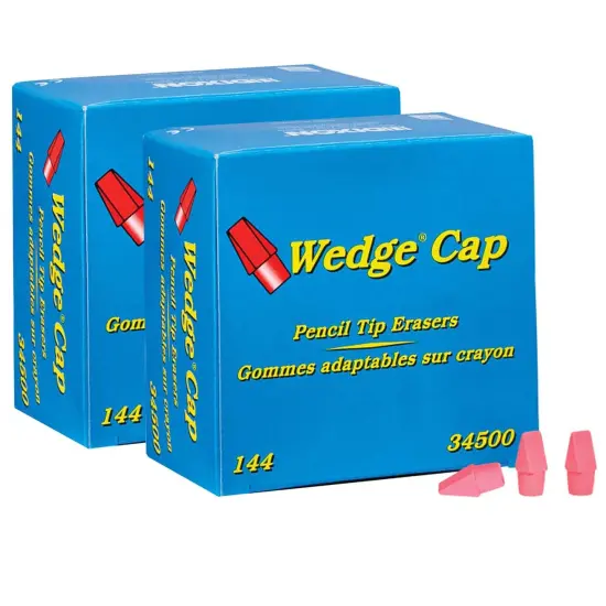 Wedge Pencil Cap Erasers, Pink, 144 Per Pack, 2 Packs {1}