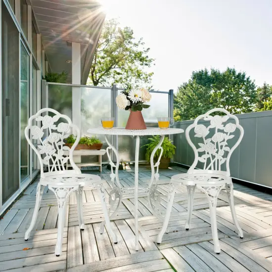 Outdoor Cast Aluminum Patio Furniture Set with Rose Design White {1}