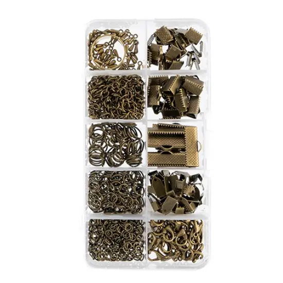 John Bead 10-Slot Antique Brass Jewelry Findings Kit Assortment, 503pcs {2}