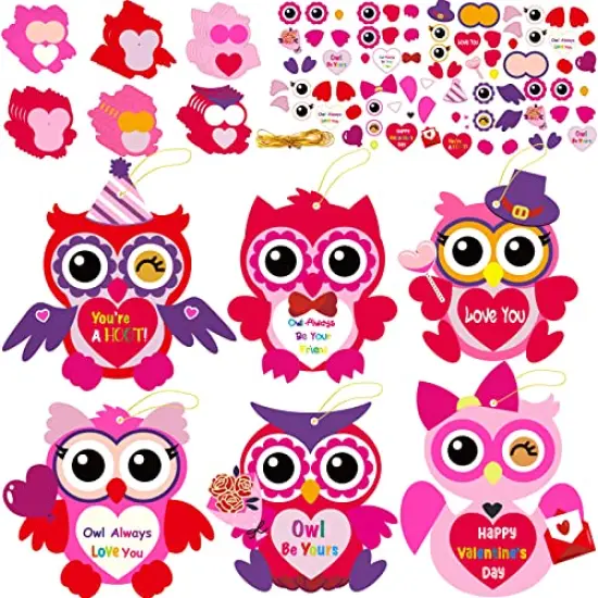 30 Pieces Valentine's Day Craft Kits DIY Owl Craft for Kids Valentine's Heart Craft Make Your Own Owl Bulk Set for Home Classroom Game Activities {2}