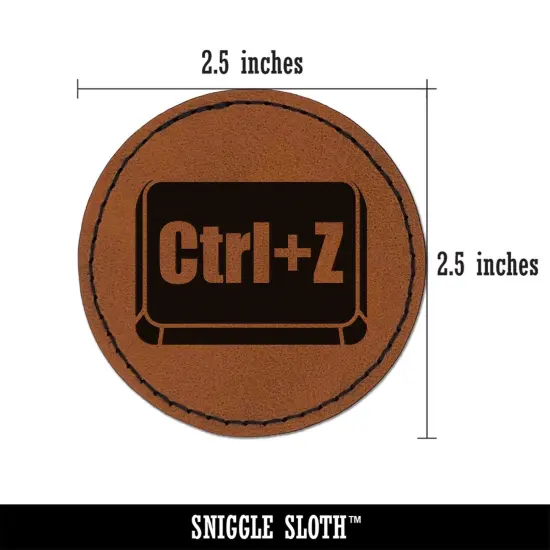 Ctrl Z Undo Button Round Iron-On Engraved Faux Leather Patch Applique - 2.5" Brown {3}