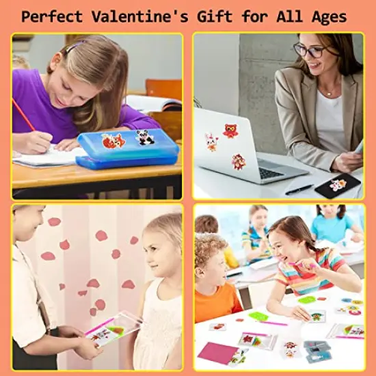 28 Pieces Valentines Day Cards for Kids - Diamond Painting Kits+ 28pcs Valentines Cards, Kids Valentines Day Cards with 7 Different Gem Stickers for School Classroom Valentine's Gifts Exchange Decorations {2}
