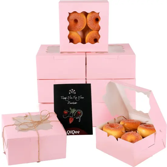 60 Pieces Pink Bakery Box with Window6x6x3 Pink Cookie Boxes Pastry Box for Wedding Favor Birthday ＆ Party {2}