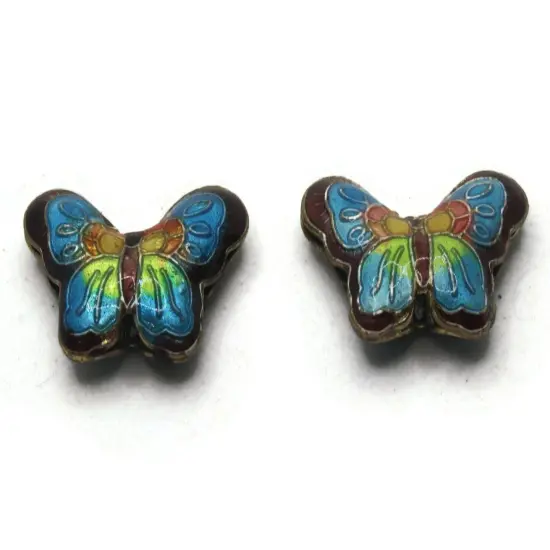 2 23mm Purple and Blue Butterflies Cloisonne Metal Butterfly Beads {4}