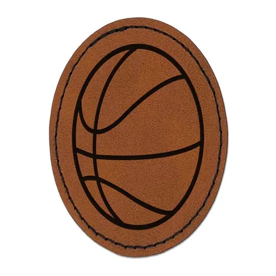 Basketball Sport Round Iron-On Engraved Faux Leather Patch Applique - 2.5" Brown {1}