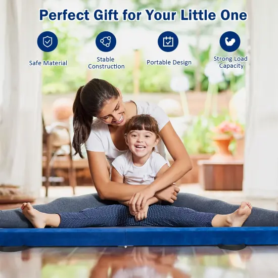 7 Feet Folding Portable Floor Balance Beam with Handles for Gymnasts Blue {2}