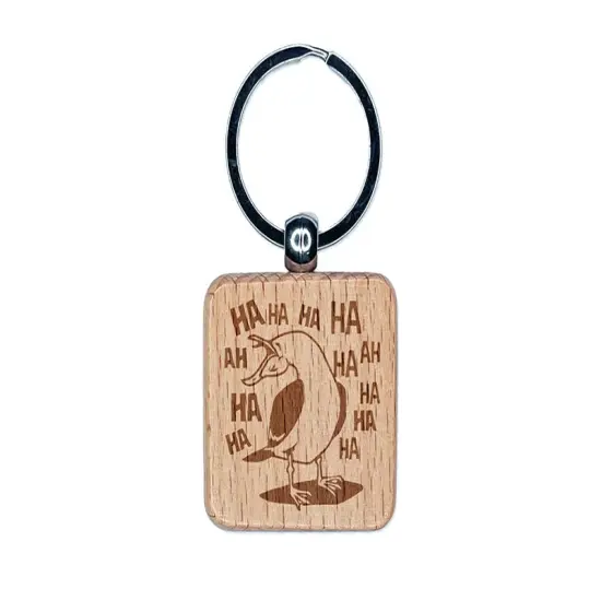 Seagull Laughing Out Loud Engraved Wood Square Keychain Tag Charm {1}