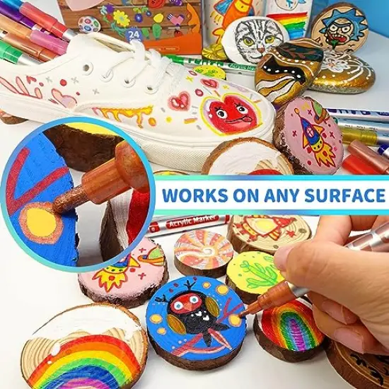 Acrylic Paint Pens for Rock Painting, Fabric, Wood, Canvas, Metal, Ceramic, Glass, Scrapbooking Craft,12 Colors Paint Marker Set, Medium Tip, Non-Toxic, Quick Drying {5}