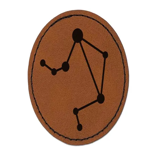 Libra Zodiac Star Constellations Round Iron-On Engraved Faux Leather Patch Applique - 2.5" Brown {1}