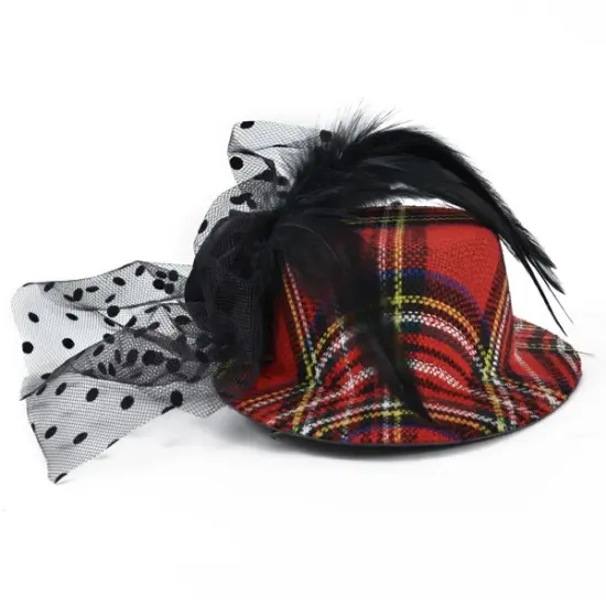 Bijou Plaid Fascinator Mini Top Hat {1}