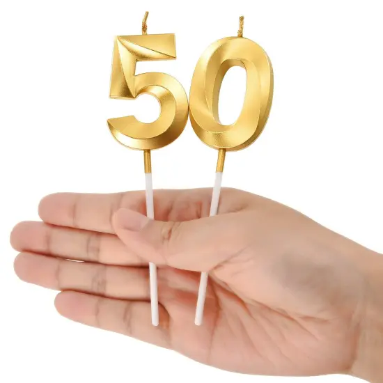50th Birthday Candles Cake Numeral Candles Happy Birthday Cake Topper Decoration for Birthday Party Wedding Anniversary Celebration Supplies (Gold) {5}