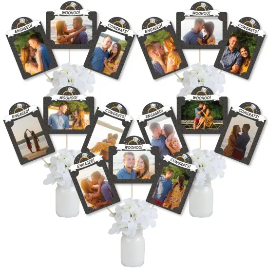 Big Dot of Happiness Just Engaged - Black and White - Engagement Party Picture Centerpiece Sticks - Photo Table Toppers - 15 Pieces {1}