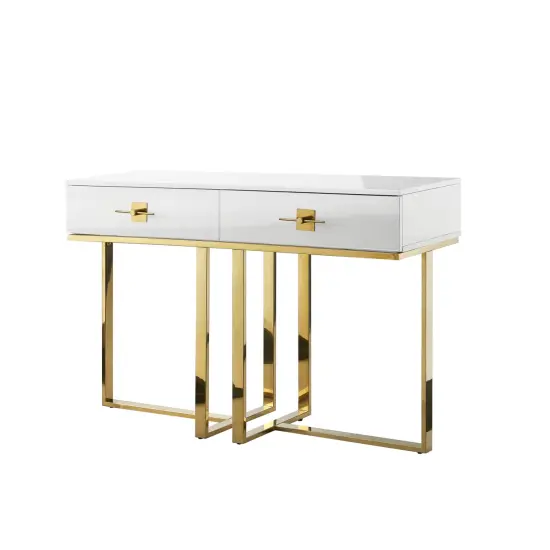Maui Console Table With Drawers White/Gold {2}