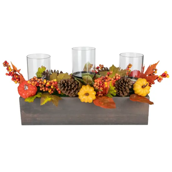 Northlight 27" Pumpkin, Berry and Pine Cone Fall Harvest Triple Pillar Candle Holder Orange {1}