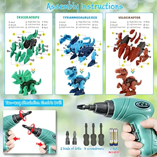 Kids Toys Stem Dinosaur Toy: Take Apart Toys for Kids 3-5 Learning Educational Building Sets with Electric Drill Birthday Gifts for Toddlers Boys Girls Age 3 4 5 6 7 8 Year Old {4}