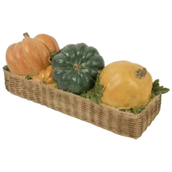 Northlight Faux Rattan Basket with Pumpkins Thanksgiving Decoration - 15" Orange {6}