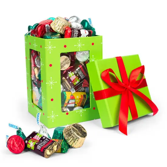 Green Christmas Window Gift Box With Hershey's Holiday Chocolate Mix {1}