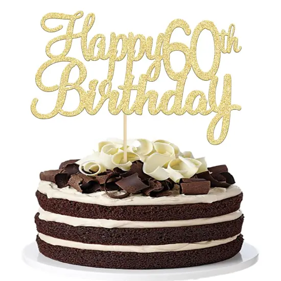 1 Pack Happy 60 th Birthday Cake Topper Gold Glitter Happy Birthday Cake Topper Happy 60 Birthday Cake Decoration for 60th Birthday Party Decorations {2}