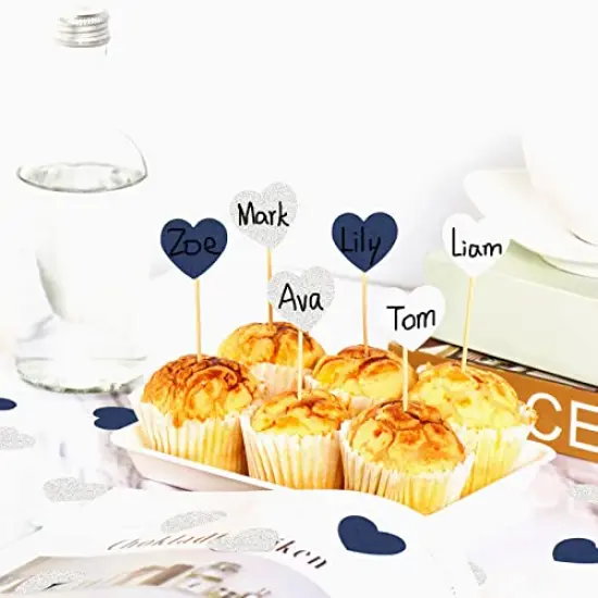 300 Pieces Navy-Blue White-Silver Heart Party-Decorations Confetti - Graduation 2022 Valentines Day Table Glitter Paper Confetti Mothers Fathers Day Wedding Engagement Birthday Decor Panduola {4}