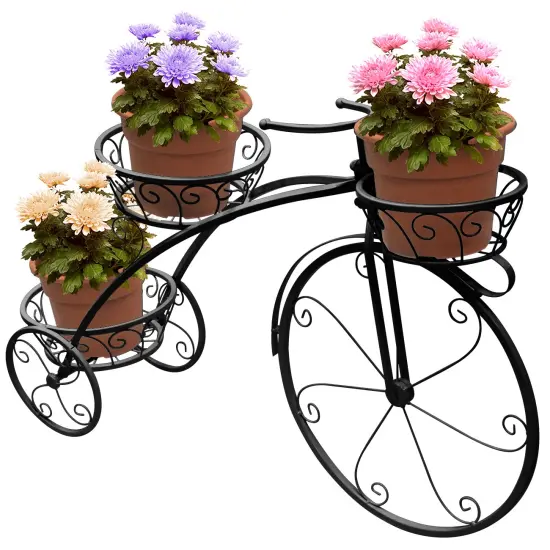 Sorbus Tricycle Plant Stand - Flower Pot Cart Holder - Ideal for Home, Garden, Patio Black {3}