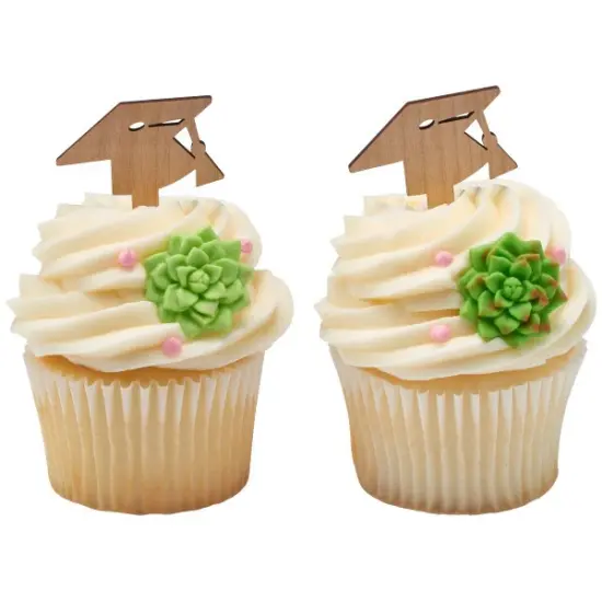 Graduation cap wood style Assortment Cupcake Cake Pics - set of 12 {1}