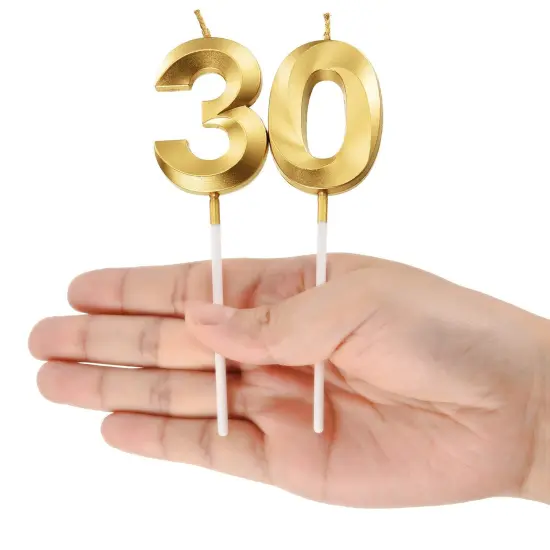 30th Birthday Candles Cake Numeral Candles Happy Birthday Cake Topper Decoration for Birthday Party Wedding Anniversary Celebration Supplies (Gold) {5}