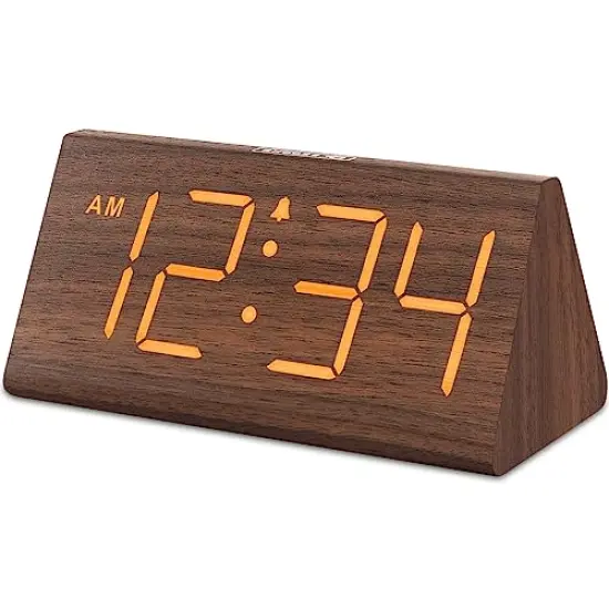 Wooden Digital Alarm Clocks for Bedrooms - Electric Desk Clock with Large Numbers, USB Port, Battery Backup Alarm, Adjustable Volume, Dimmer, Snooze, DST, 12/24H, Wood D&eacute;cor (Brown) {4}