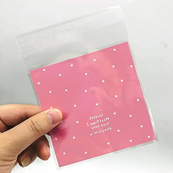 100 Pieces Lovely Small Self Adhesive Treat Bag Cellophane Bag Cookie Bag, Homemade, Party, Wedding Favor Bag, for Bakery, Biscuit, Candy - Pink (3.94" x 3.94") {6}