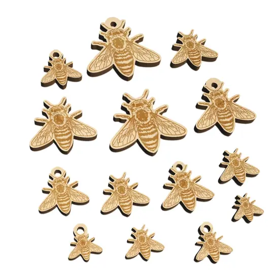 Realistic Fuzzy Honey Bee Mini Wood Shape Charms Jewelry DIY Craft {7}