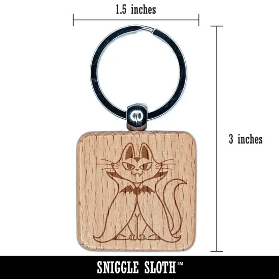 Vampire Cat Halloween Engraved Wood Square Keychain Tag Charm {2}