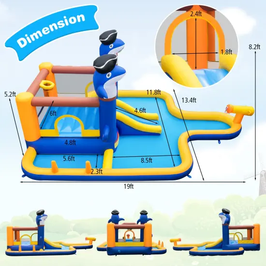 7-In-1 Water Slide Park with Splash Pool and Water Cannon with 750W Blower {4}
