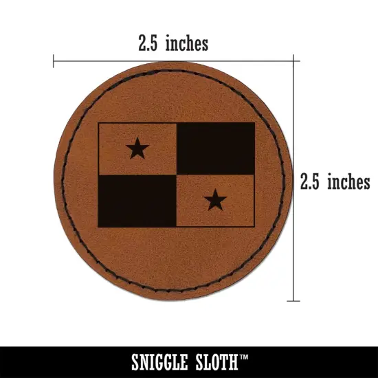 Panama Flag Round Iron-On Engraved Faux Leather Patch Applique - 2.5" Brown {2}