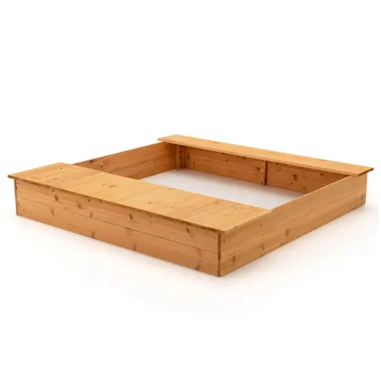 Kids Wooden Sandbox with Bench Seats and Storage Boxes {1}