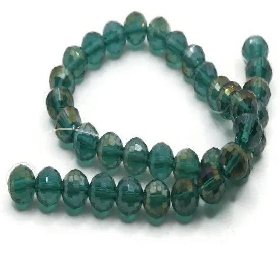 35 8mm x 7mm Green Faceted Rondelle Glass Beads {1}