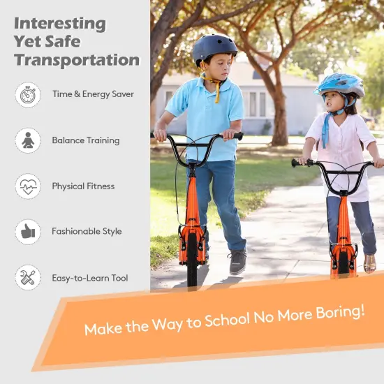 Height Adjustable Kid Kick Scooter with 12 Inch Air Filled Wheel Orange {2}