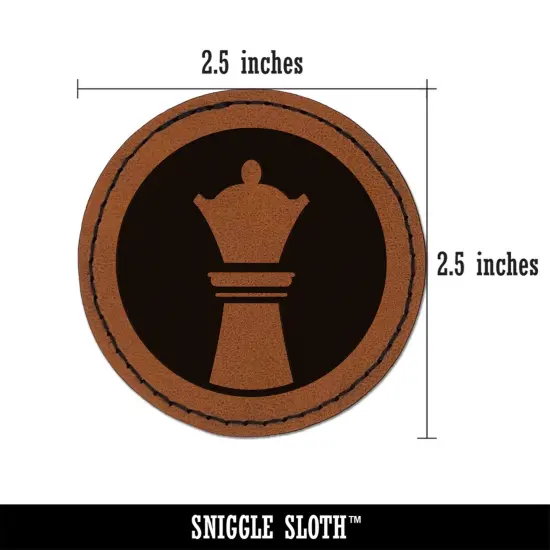 Chess Piece White Queen Round Iron-On Engraved Faux Leather Patch Applique - 2.5" Brown {3}